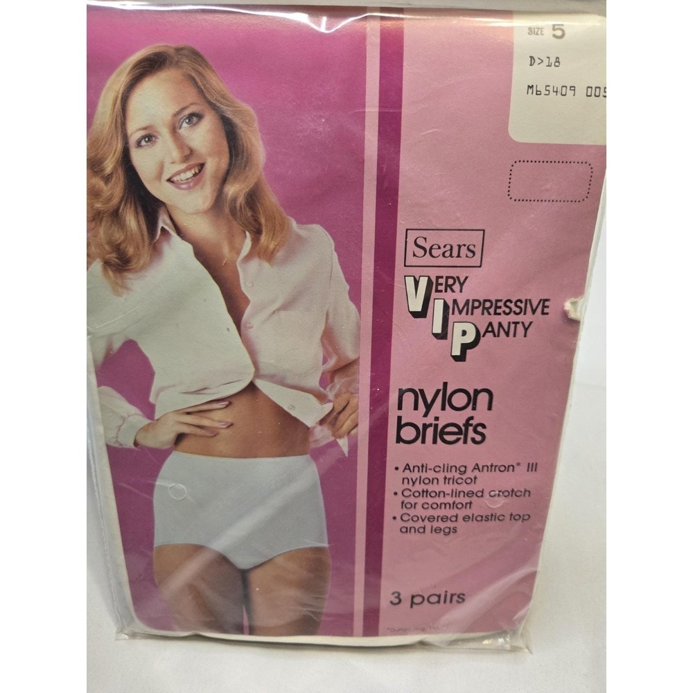 Vintage Sears VIP Very Impressive Panty Nylon Briefs Granny White Size 5  3 Pack